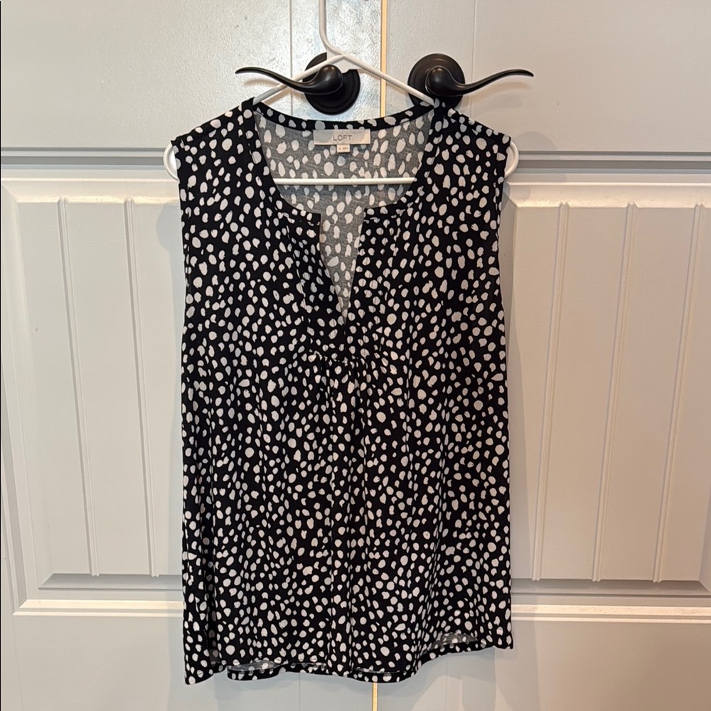 LOFT Black and White Polka Dot Sleeveless Blouse